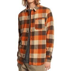 Quiksilver Flannel Button Down Shirt NEW Organic Cotton Orange Plaid Mens Sz XXL